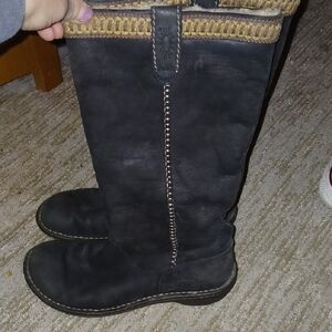 Womens UGG Swell Tall Sheepskin Boots Black Suede Knee High Pull On 5143 Sz: 8